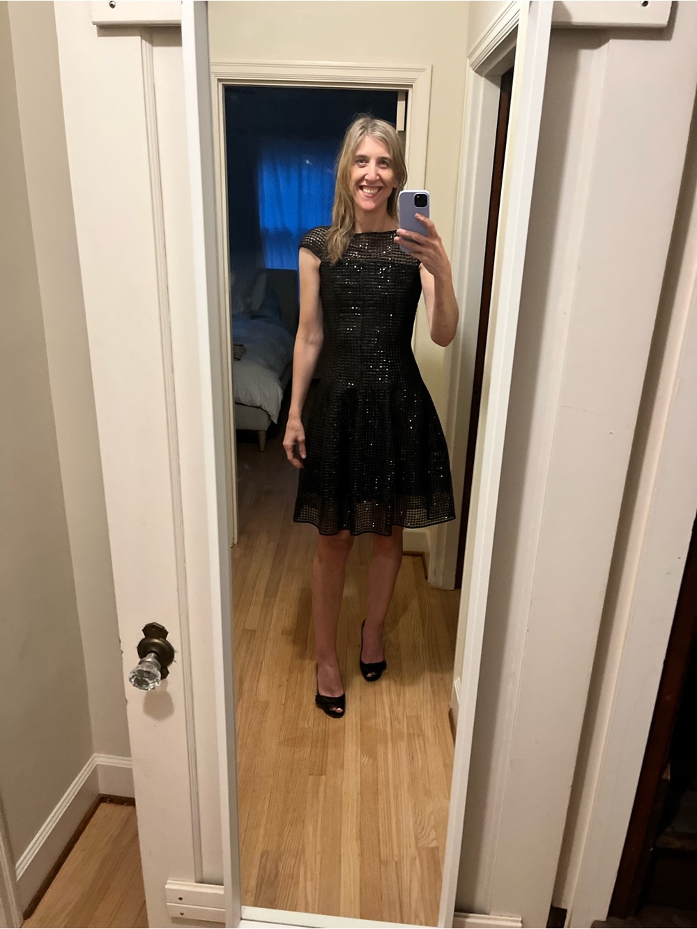 Talbot Runhof Black Sequin Fit-and-Flare Mini Dress